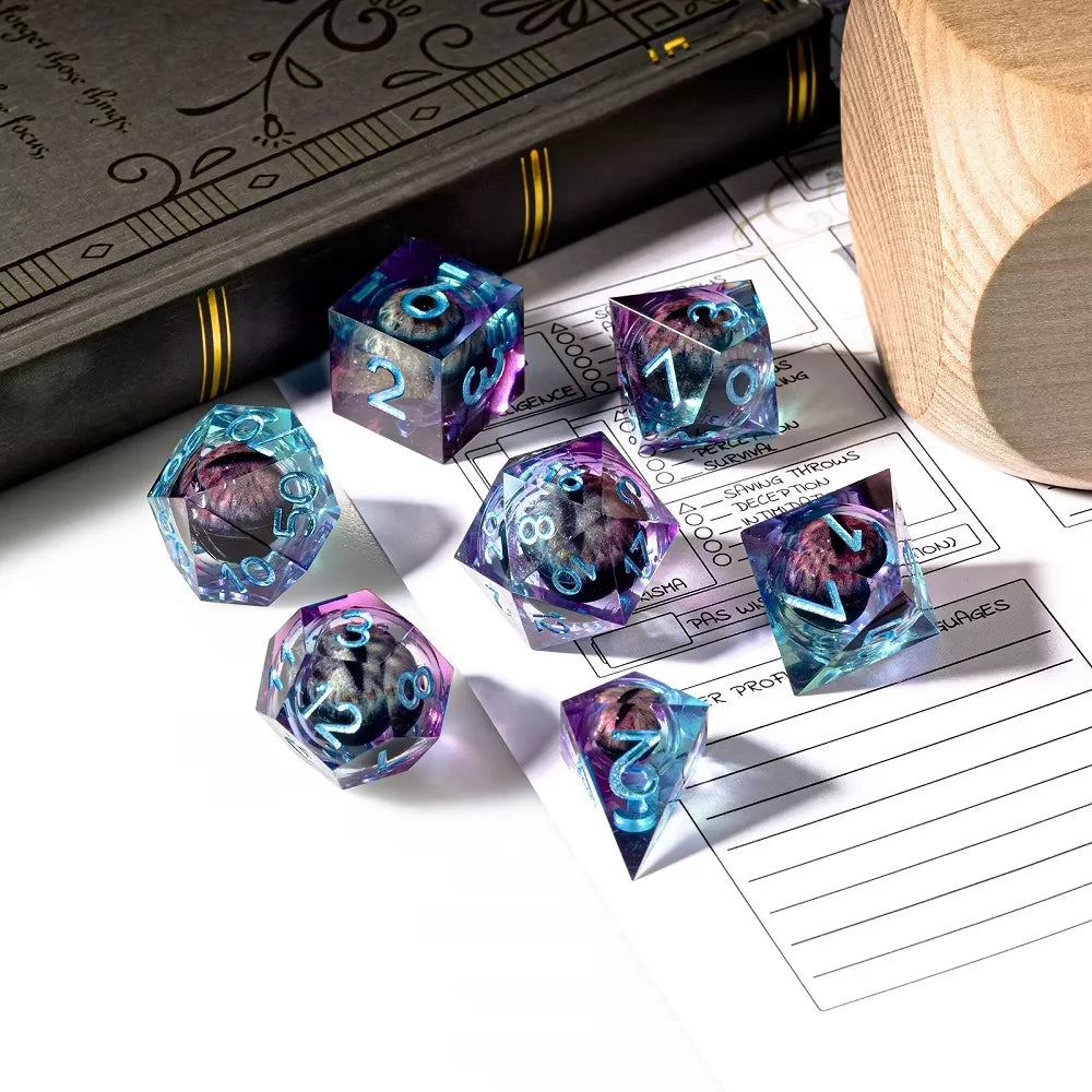 1-7pcs DND Milk White Solid Resin Black Kitten Smile Cat Dice Set Multi-sided Polyhedral Dice for D&D COC Role RPG Table Game