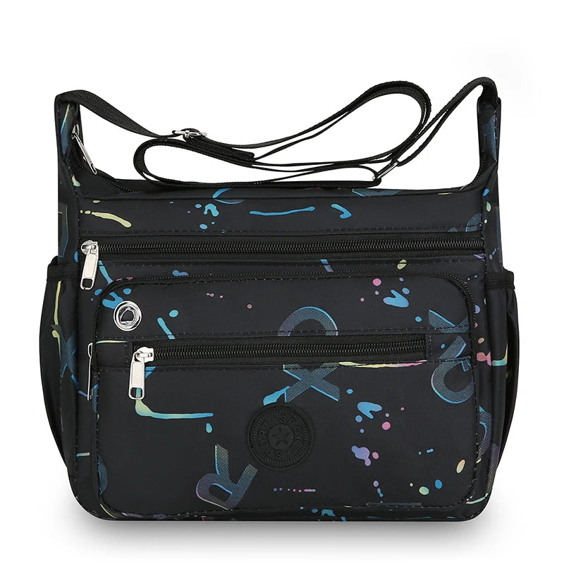 Stylish Metallic Print Crossbody Bag Waterproof Oxford Nylon Multi-Pocket Messenger Women for Travel Work Gym Waist Fanny Pack