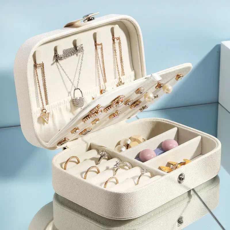 Portable PU Leather Jewelry Organizer - Travel Ring Earrings Necklace Storage Case, with Zipper & Removable Dividers
