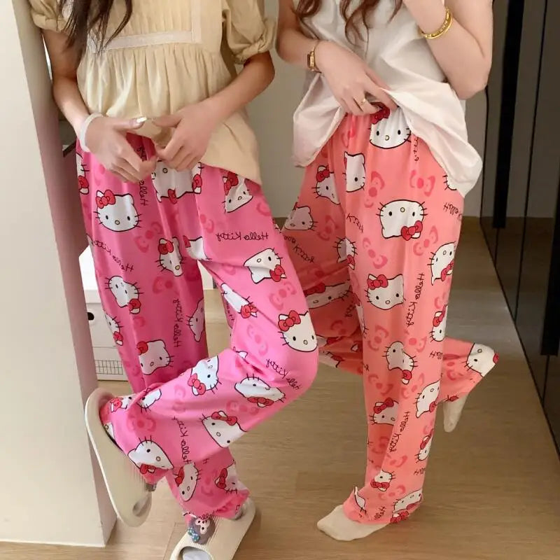 Spring Autumn Thin Hello Kitty Printed Women's Pajama Pants Summer Popular Loose Casual Pants Cartoon Home Casual Walking Pants
