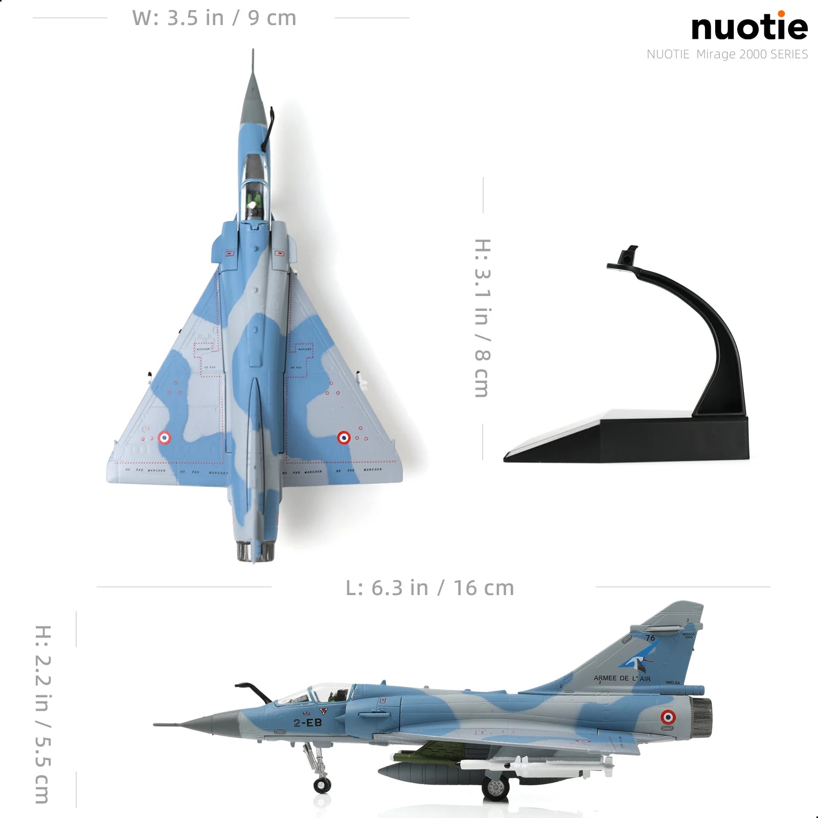 NUOTIE 1/100 Mirage 2000C-5F 2-EB French Air Force 3rd Stork Squadron Diecast Model with Bracket for Adult Collection & Gift