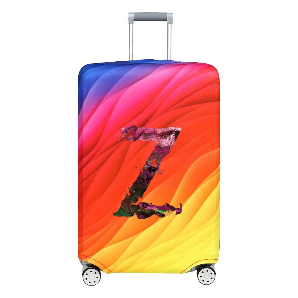 Luggage Cover Travel Suitcase Protective Cover Paint Letter Pattern Dust-Proof Stretch Fabric for 18-32 Inch Baggage Case