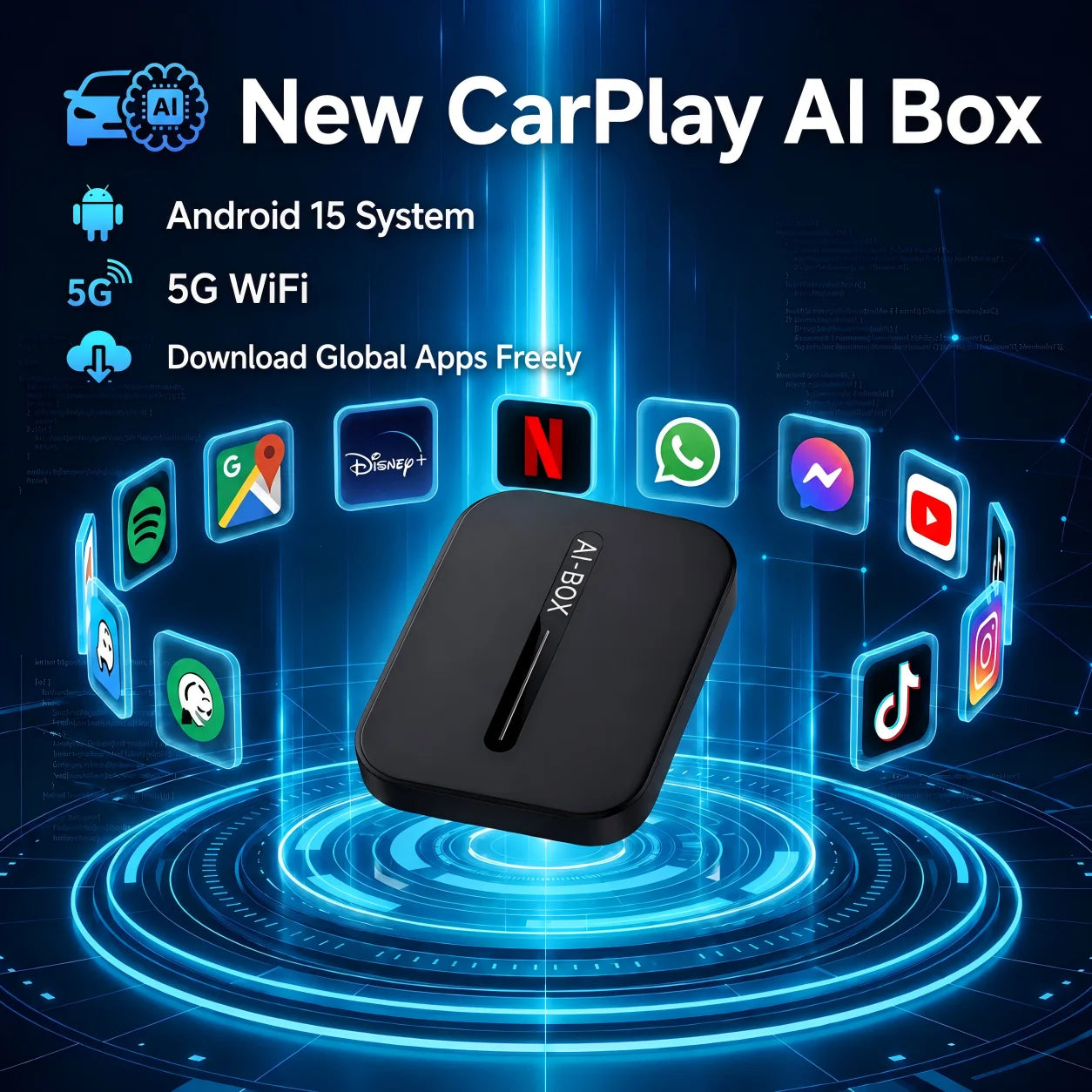 2026 CarPlay AI Box Android 15 Wireless CarPlay Android Auto Adapter 5G WiFi Support Netflix YouTube Toyota VW Ford MG Kia