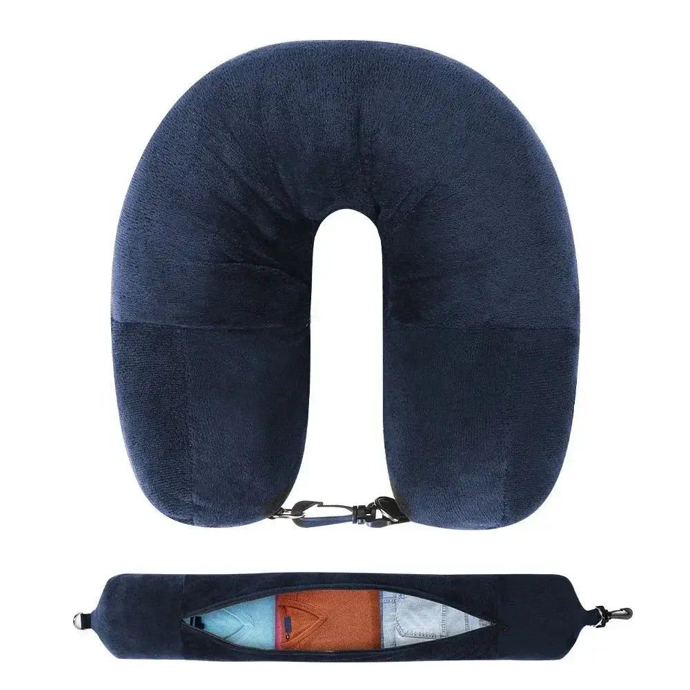 Fillable U-Shaped Travel Neck Pillow with Velvet Cover & Storage Bag - Comfortable for Airplane, Car, Office, Portable Design