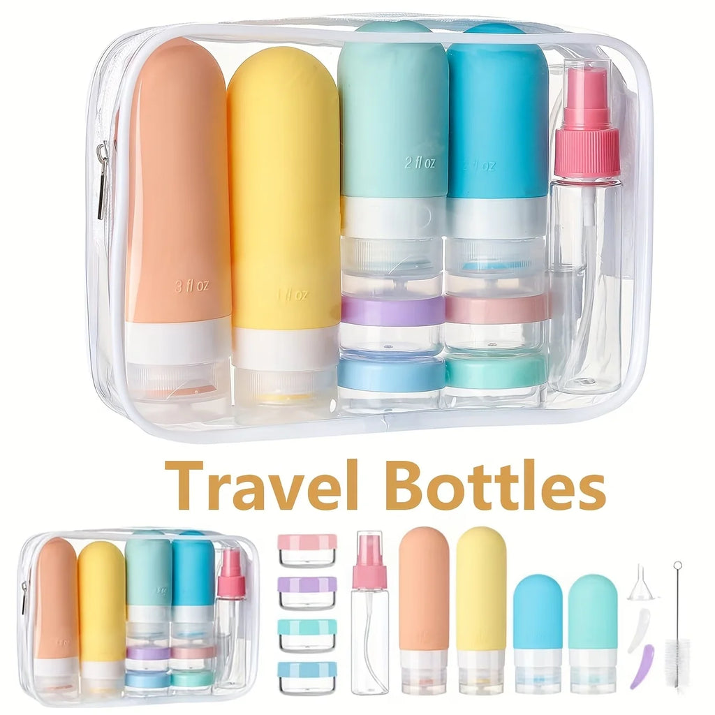 17-piece silicone travel bottle set, leak-proof shampoo and conditioner squeeze bottle for men and women, with storage bag