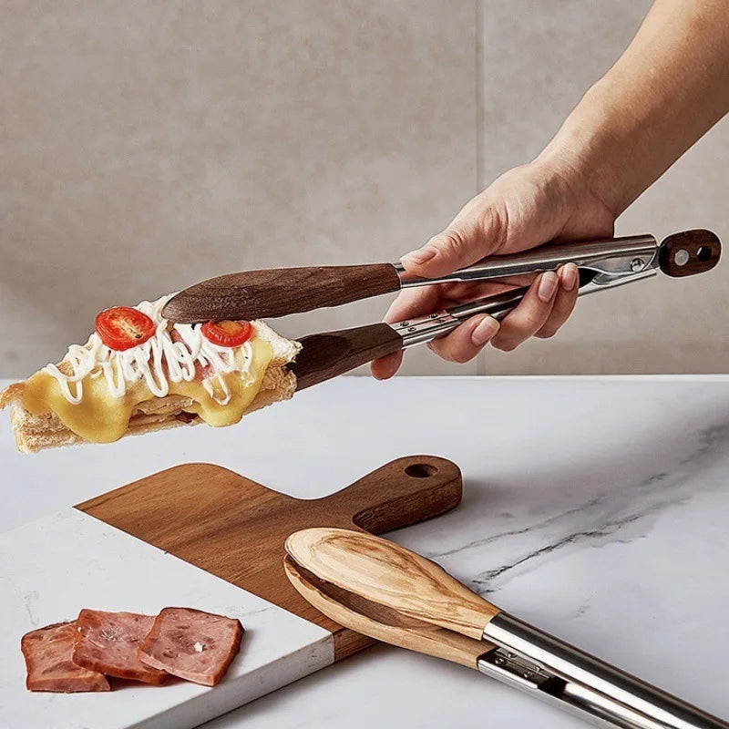 Walnut food clip stainless steel food clipBBQBarbecue tongs, barbecue tongs, plum blossom head