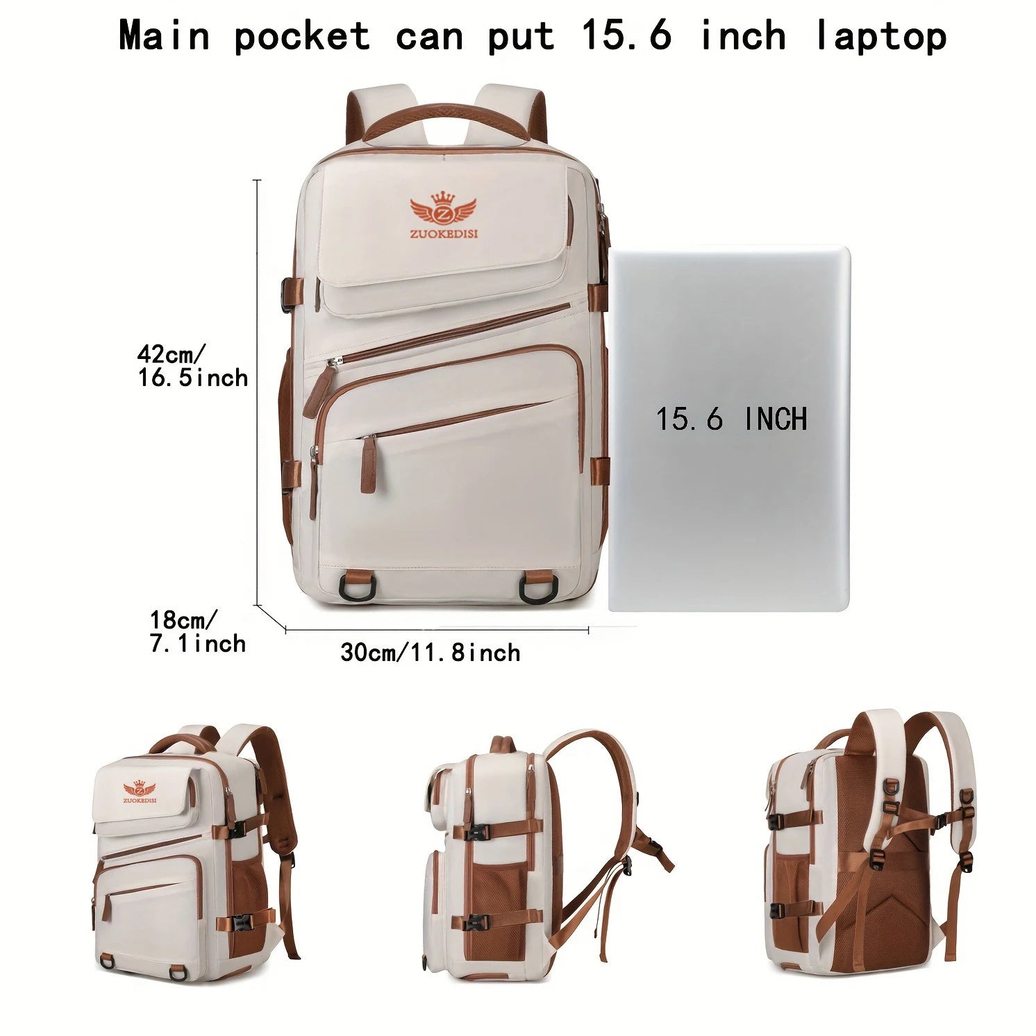 ZUOKEDISI Airlines Approved 15.6-inch Laptop Travel Backpack with Shoe Box and Luggage Strap, Hiking Backpack