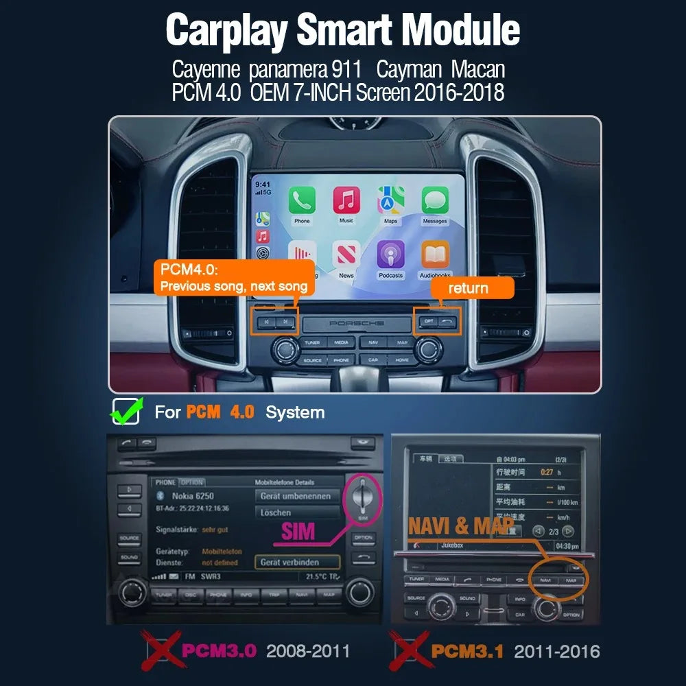 AUTOABC New Original Wireless Carplay Module Box for Porsche Cayenne Macan 911 Panamera Bosxter PCM3.1 PCM4.0 System With Android Auto Rearview Camera Airplay