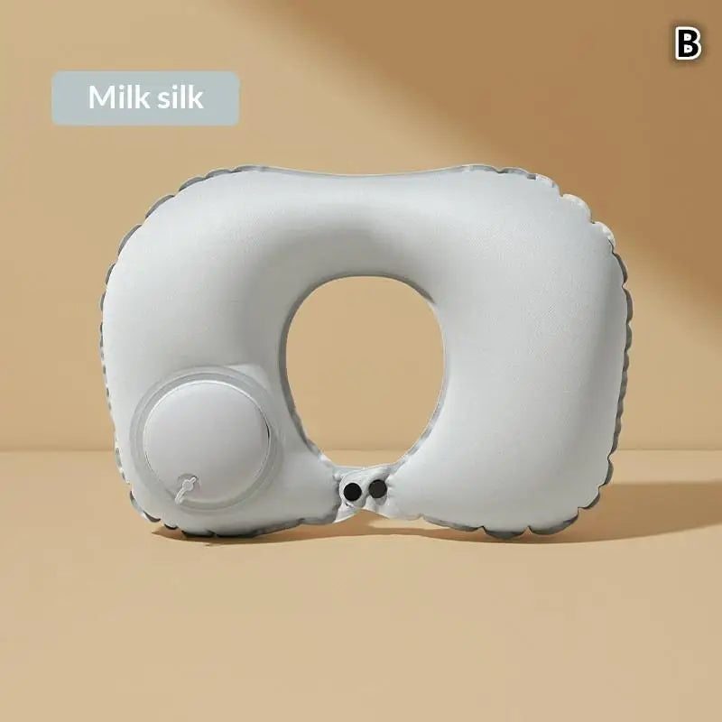 Flocking Inflatable Portable Neck Pillow That Can Be Stored And Self Filled Suitable For Outdoor Travel Business Trips Camping