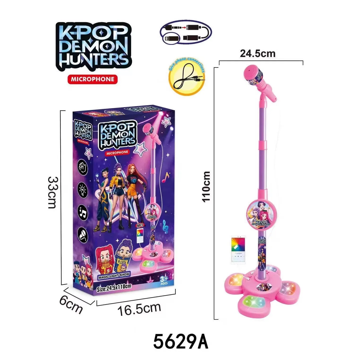 5350a Toys Witch Hunters Microphone With Adjustable Stand Led Lights Support Mp3 Playback Karaoke Singing Music Performance Gift