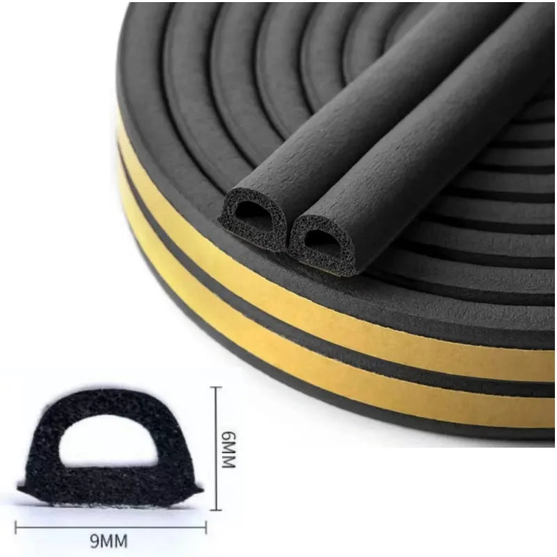 5/10M D-Shape Door Weather Seal Strip Gap Filler Soundproof Windbreak Rubber Foam Self-Adhesive Door Window Sealing Strip