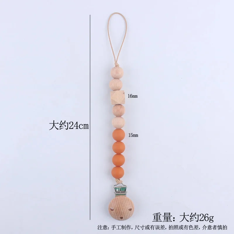 Baby Chain Pacifier Clips Silicone Beech wood Beads Infant Nipple Appease Soother Chain Clips Dummy Holder Nipple Clip Anti-drop