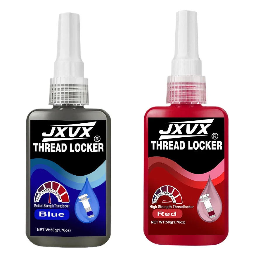 Blue/Red Medium to High Strength Threadlocker Quick-Drying Screw Locking Agent 50ml Anaerobic 243/271 Thread Locking Liquid Strong Anti-Slip Thread Fixing Adhesive Impact-Resistant, Anti-Loosening,  Rust-Proof.