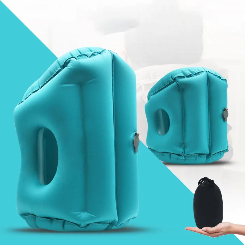 Flocking Sleeping Pillow Inflatable Pillow Waist Cushion Travel Abroad Portable Long Distance Aircraft Lunch Rest Pillow