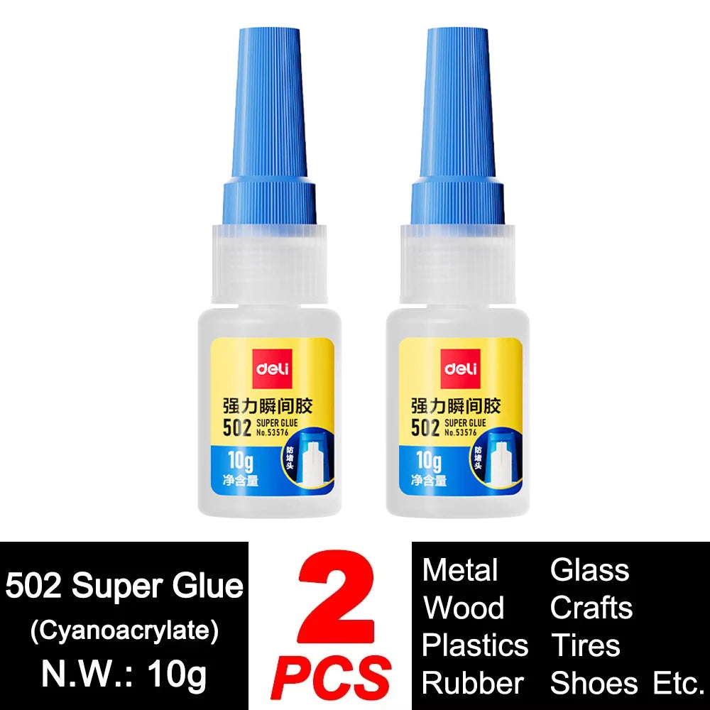 Deli 502 Professional Super Glue Cyanoacrylate – Fast Instant Adhesive for Hardware Metal Wood Cars Craft Hobby Seconds Bond
