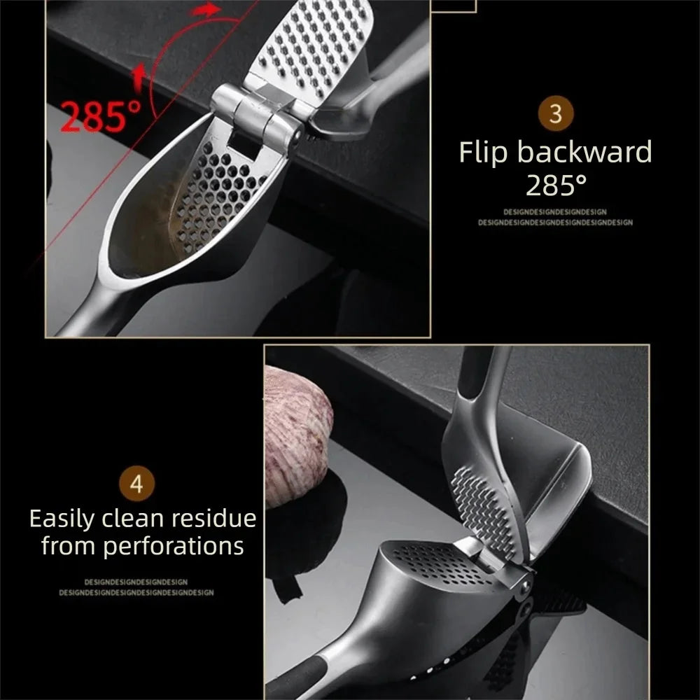 1PC Garlic Press Zinc Alloy Garlic Mincer Crusher with Ergonomic Soft Grip Handle Easy to Squeeze Clean Kitchen Tools Home Use