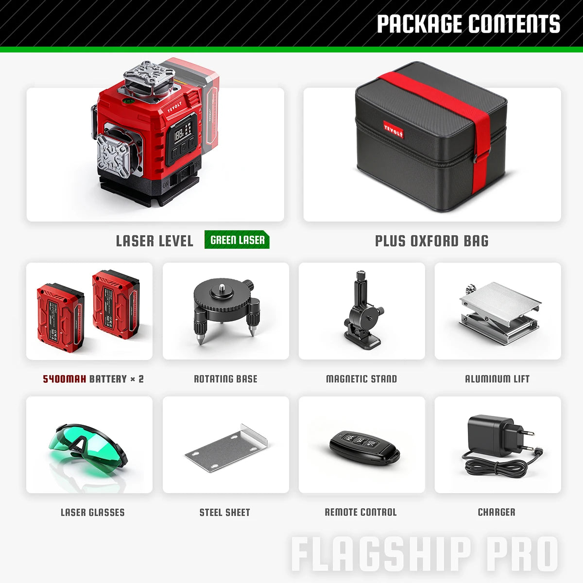 YEVOLT 16‑Line Green Laser Level 4×360° Planes Gravity Self‑Adjust Slope Function Type‑C Power Build & Tile