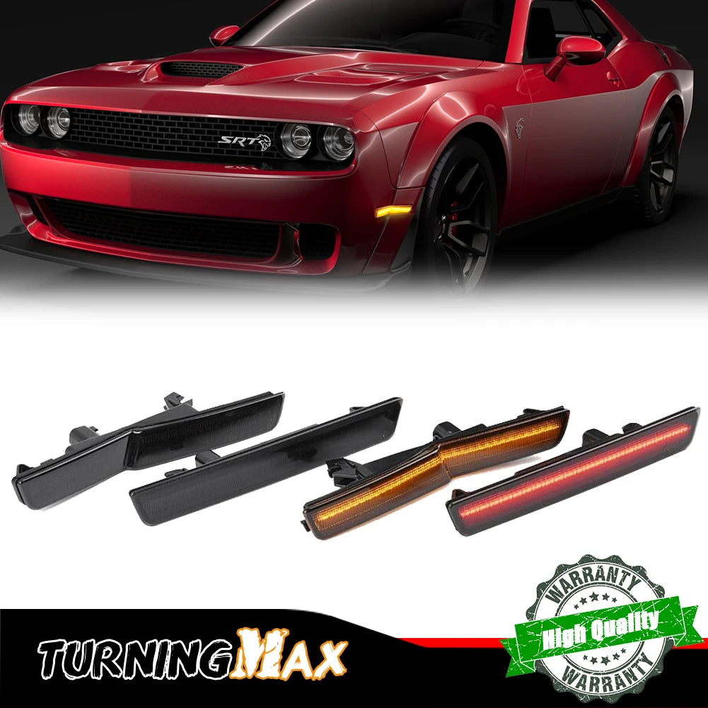Front White / Amber Rear Red LED Fender Side Marker Lights For Dodge Challenger 2018 2019 2020 2021 2022 with Factory Widebody