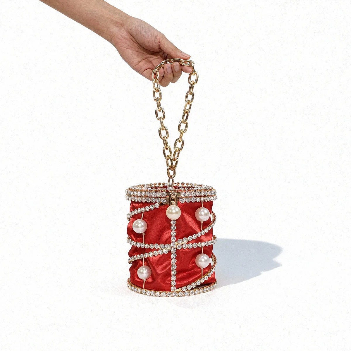 2026 Women's Pearl Bird Cage Bag Hollow Banquet Bag Shiny Light Luxury Dinner Clutch Bag