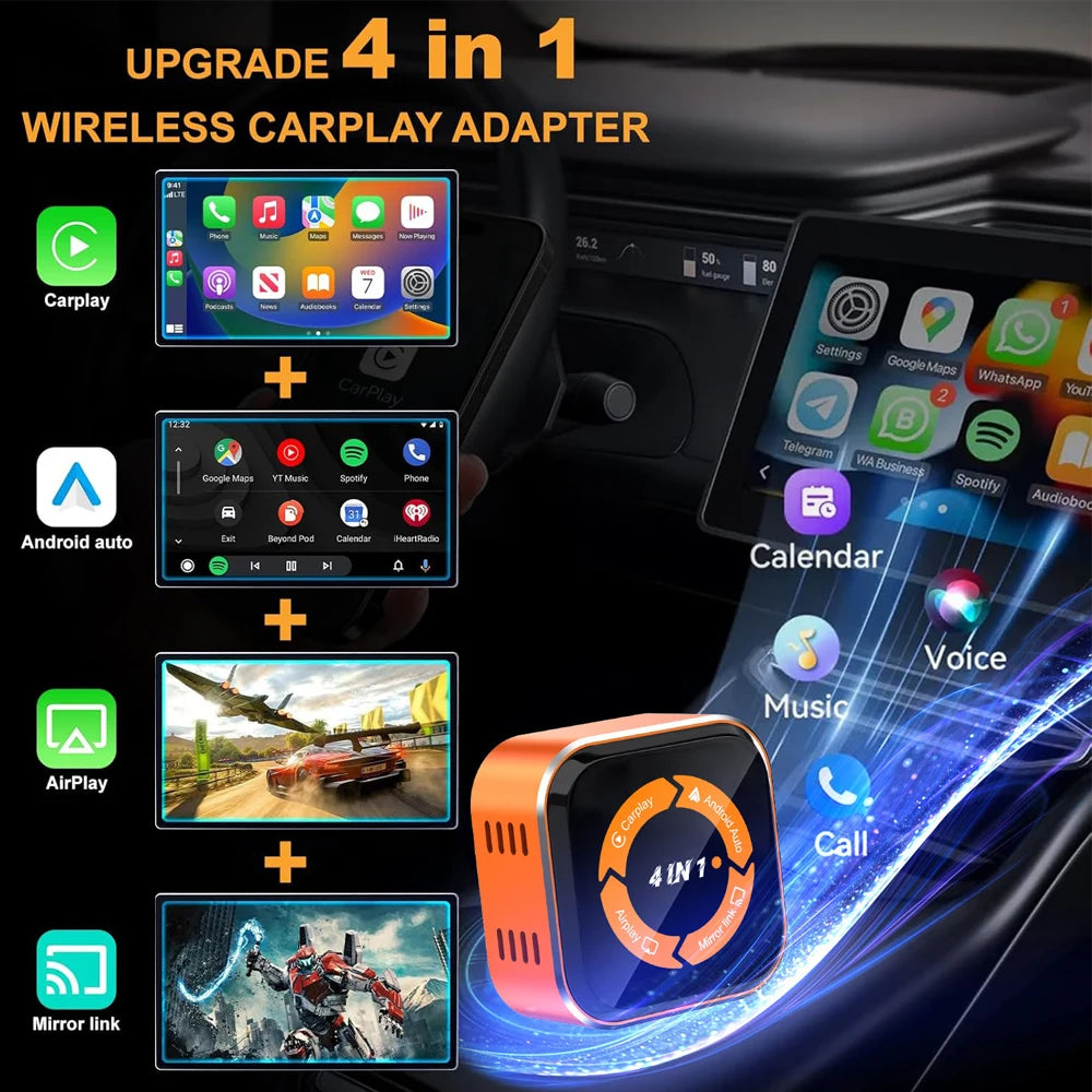 Skilldrive 4 in1 Carplay Android Auto Adapter En Drahtlos Usb c Converter Box Wireless Mirrorlink Dongle Airplay Adapter for Car