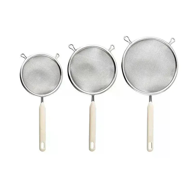 Durable 304 Stainless Steel Residue Filter With Plastic Handle Fine Mesh Strainer Flour Sieve Oil Skimmer Spoon Kitchen Utensils