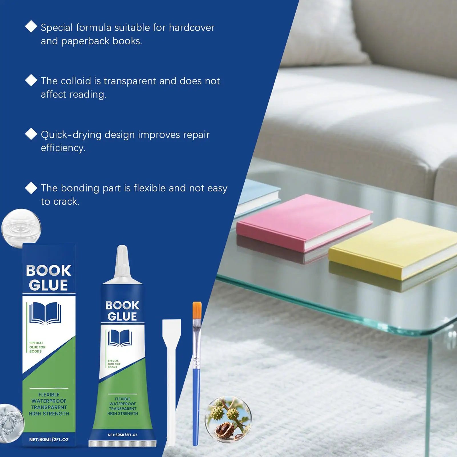 Book Glue 60ml Clear Book Binding Adhesive Flexible Paper Glue for Envelopes Postcards Paper Craft DIY Scrapbooking Supplies