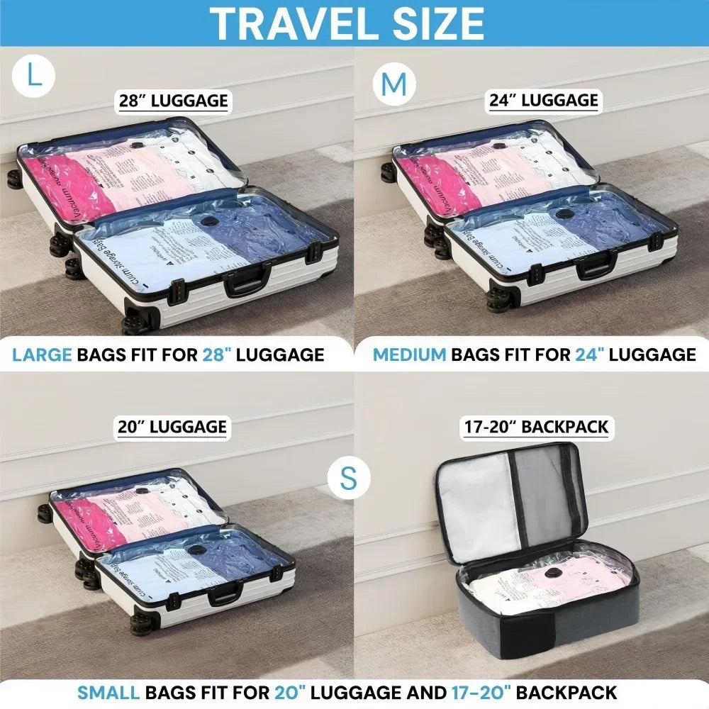 Reusable Vacuum Storage Bags, Travel Suitcases Essentials Compression Pack Bags Space Saver Sealing Bag, Clothes Vacuum Organize