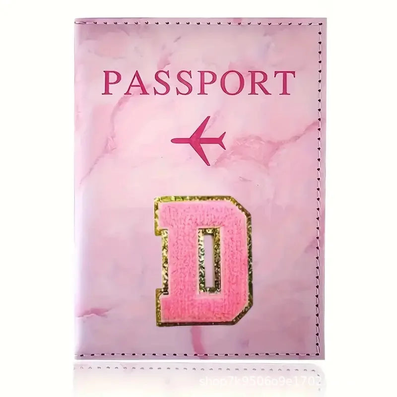 Pink PU Leather Passport Holder with Embroidery Label, Ticket & ID Credit Card Holder Cover, Travel Accessories