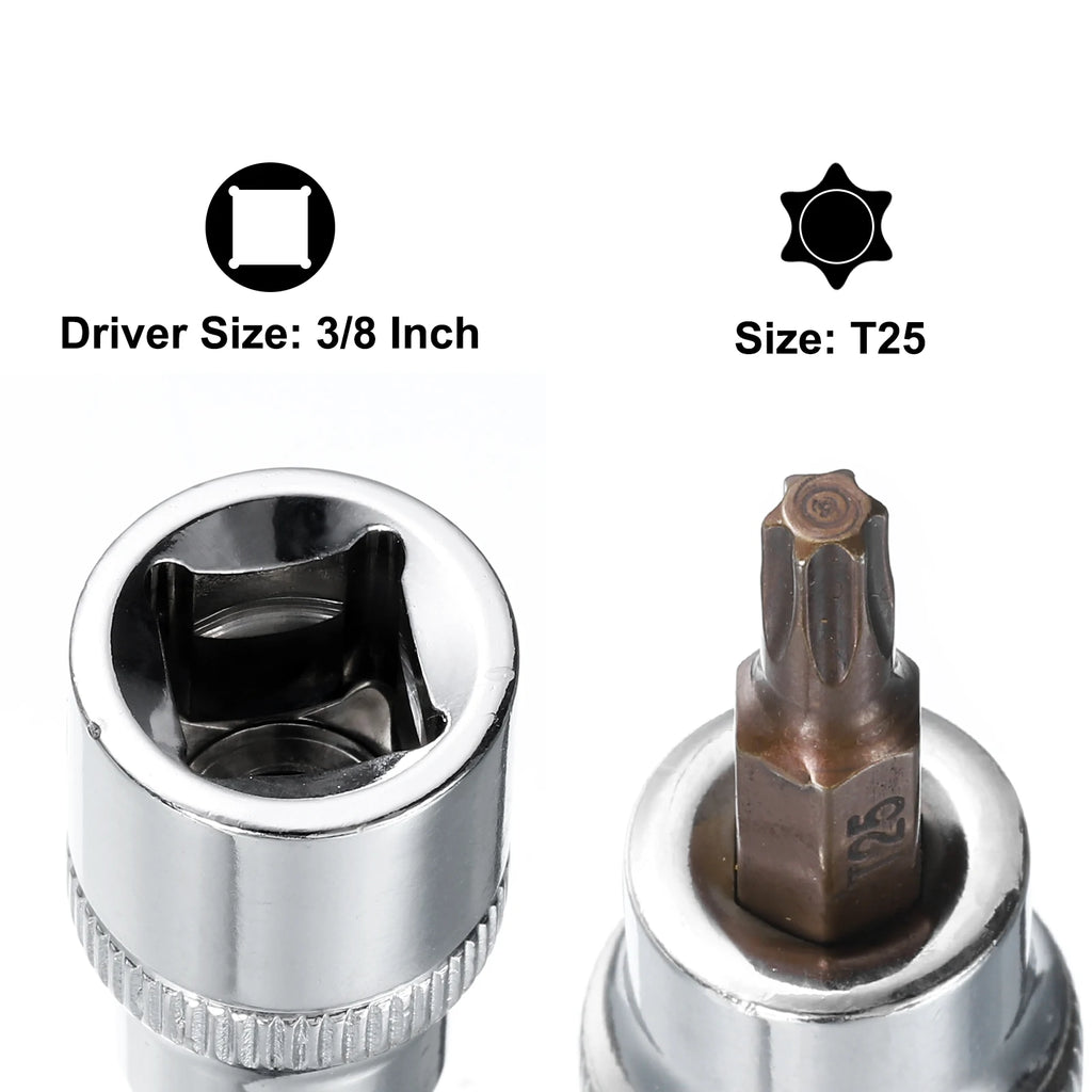 2/3/4/5pcs T8 T20 T25 T27 T30 T40 T50 Torx Bit Socket 1/4" 3/8" Drive S2 Steel Bits CR-V Sockets 38/48mm Length Use with Ratchet