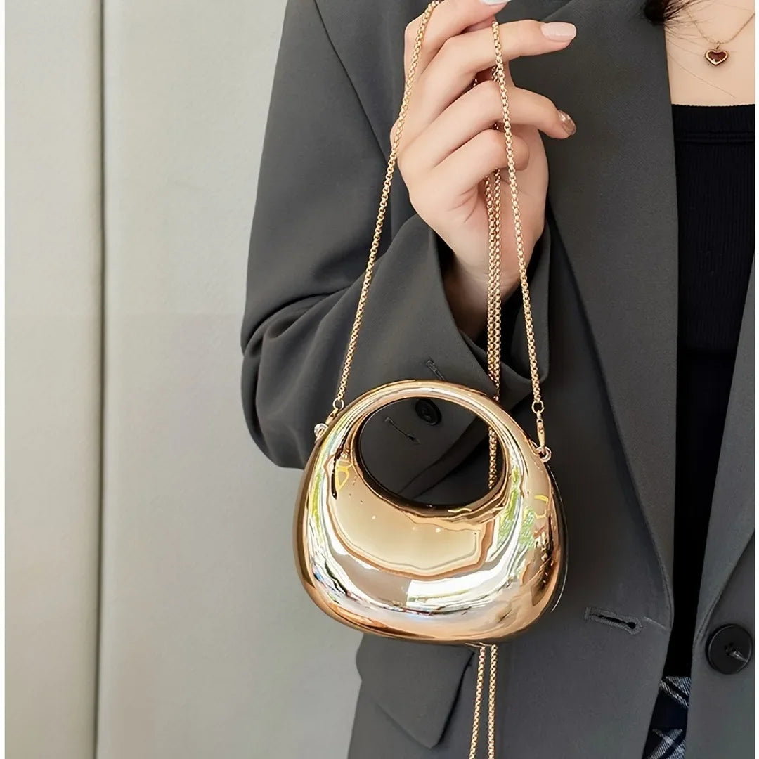 New Acrylic Metallic Gloss Half Moon Party Banquet Bag Women's Luxury Handbag Chain Crossbody Bag Small