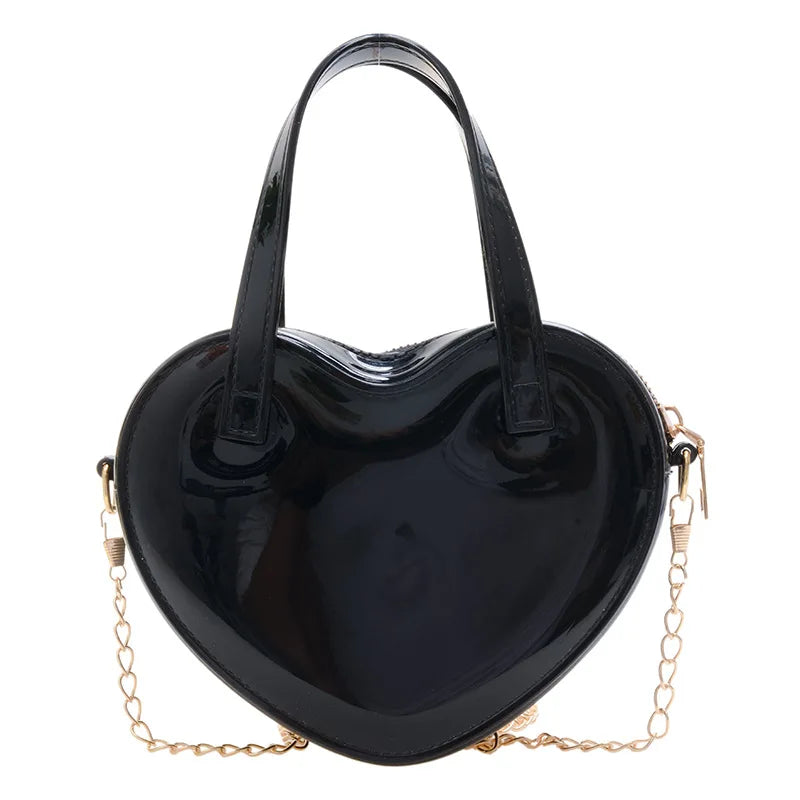 Fashion Women's Heart Shaped Handbags Cute Kawaii Solid PVC Crossbody Bags Wallet Purse Simple  Chain Shoulder Bag Lady Handbag