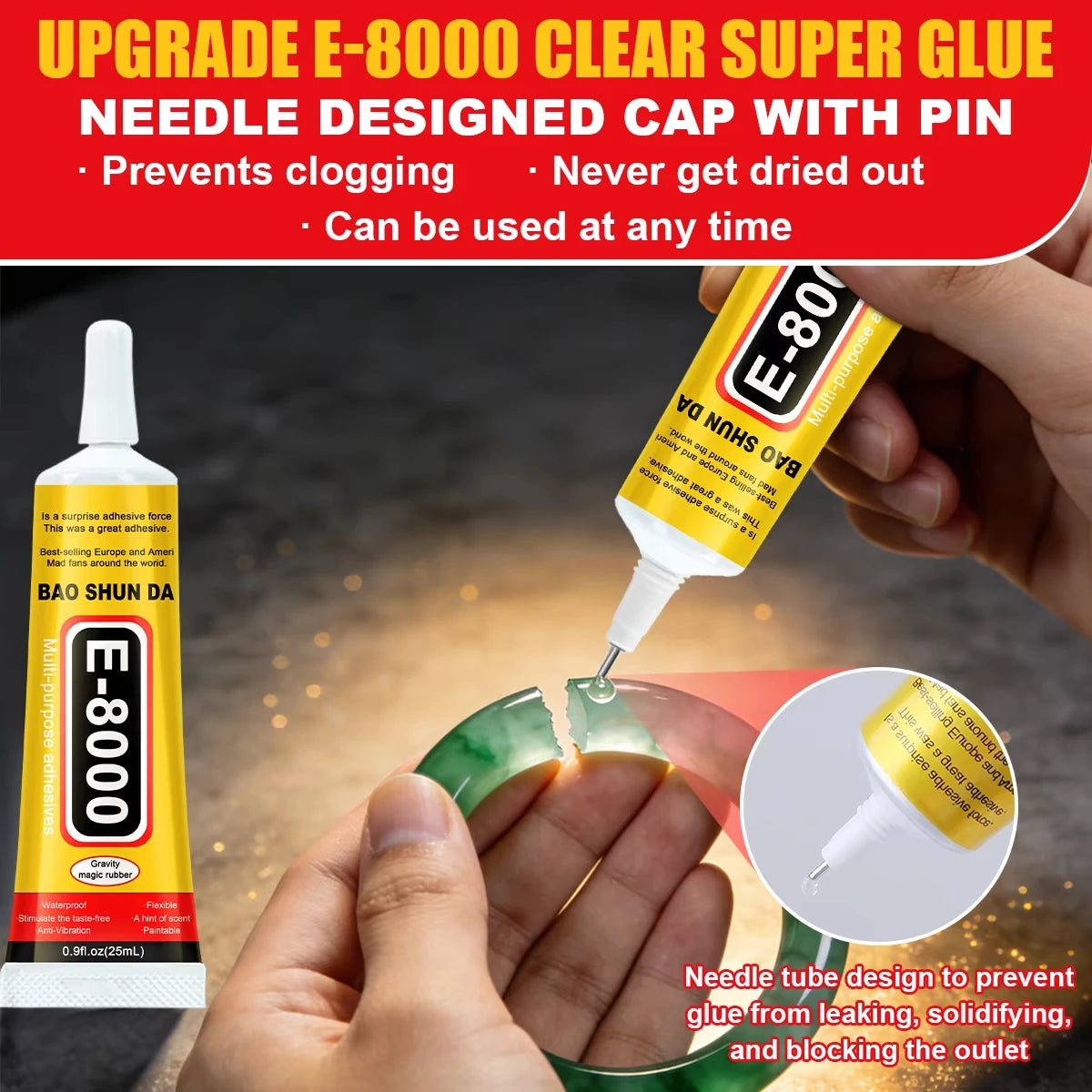 T7000 & E8000 Jewelry Adhesive 15/110g: Suitable for bonding rhinestones, pearls, glass, and metal—waterproof and transparent