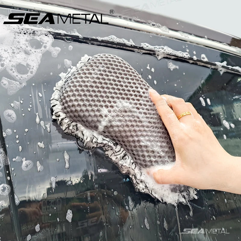 SEAMETAL Plush Car Wash Sponge Double Side Super Absorbent Cleaning Sponge Block Dust Remover Car Detailing Care Washing Tool