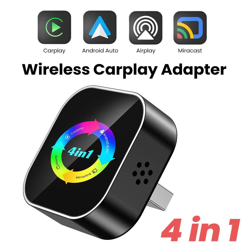 2026 4 in 1 Wireless CarPlay Dongle Android Auto Adapter Airplay Mirror Link for Apple Android USB Plug and Play 5GHz WIFI
