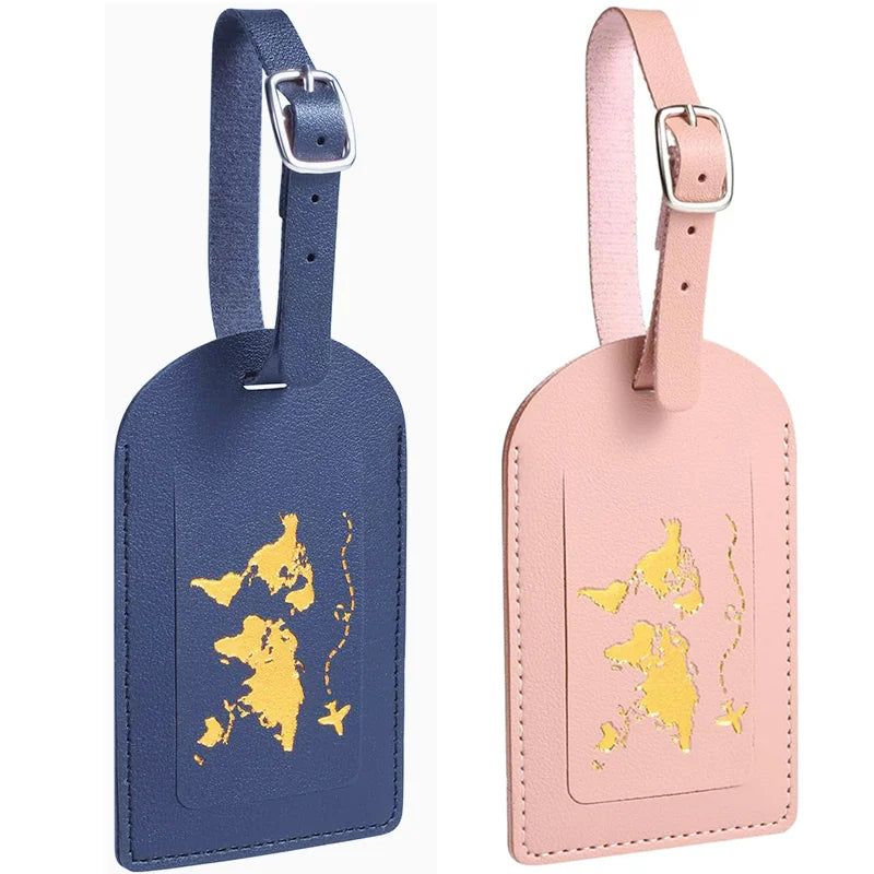 2pcs Leather Luggage Tag, Baggage Address Tags with Adjustable Strap Luggage Labels Privacy Protection Suitcase Tags
