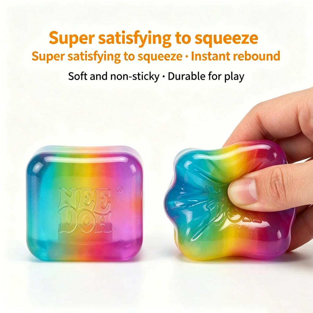 Schylling NeeDoh Rainbow Cube Squishy Fidget Toy CubeStress Relief and Fingertip Release Toy Sensory Stress Reliever Fidget Tool