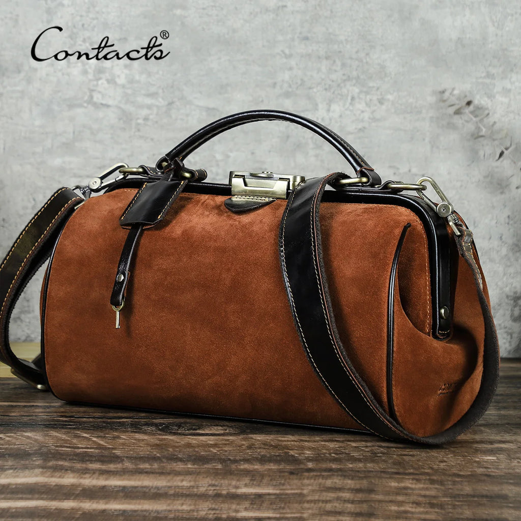 CONTACT'S Genuine Suede Leather Shoulder Bag for Women Real Suede Tote Bag Handbag Crossbody Bag Office Ladies Doctor Bag Female