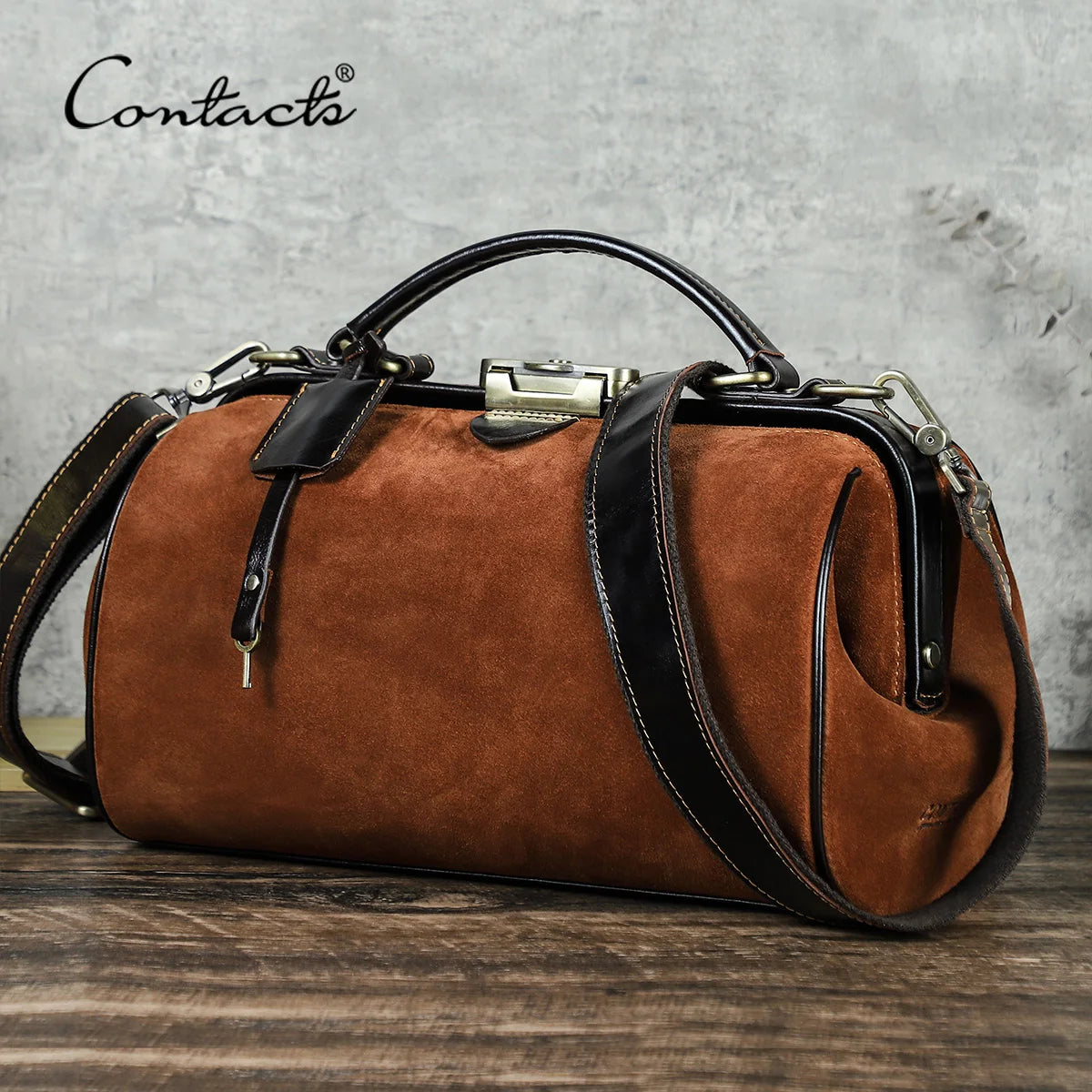 CONTACT'S Genuine Suede Leather Shoulder Bag for Women Real Suede Tote Bag Handbag Crossbody Bag Office Ladies Doctor Bag Female