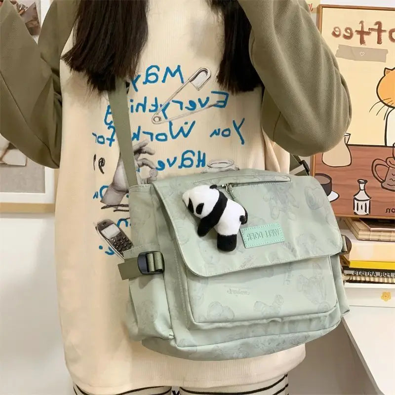 Retro teddy bear cute college style girl crossbody bag Japanese Ins student large capacity versatile mailman bag