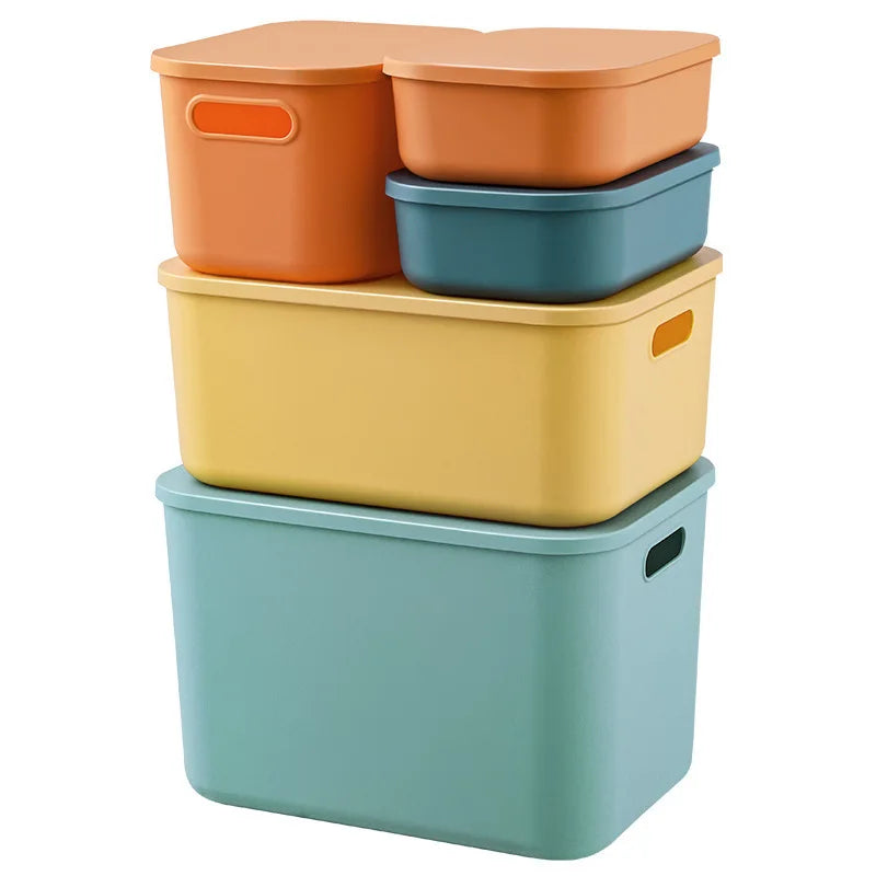 Colorful Plastic Organizers Storage Box With Lid For Toys Underwear Sock Jewelry Lipstick Container Stackable Baskets Bins