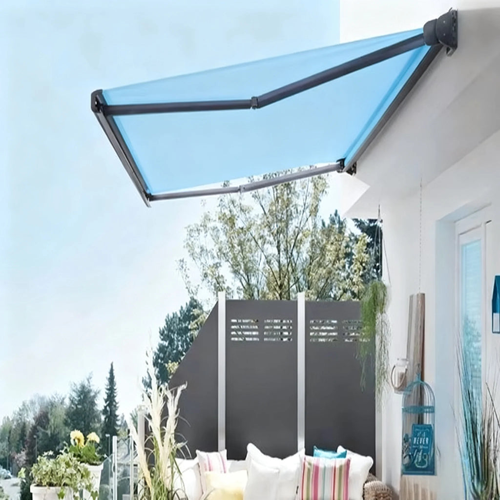 Wind Resistant Retractable Awning Aluminum Alloy Frame PVC Fabric Full Cassette Motorized Awning UV Protection Outdoor Canopy