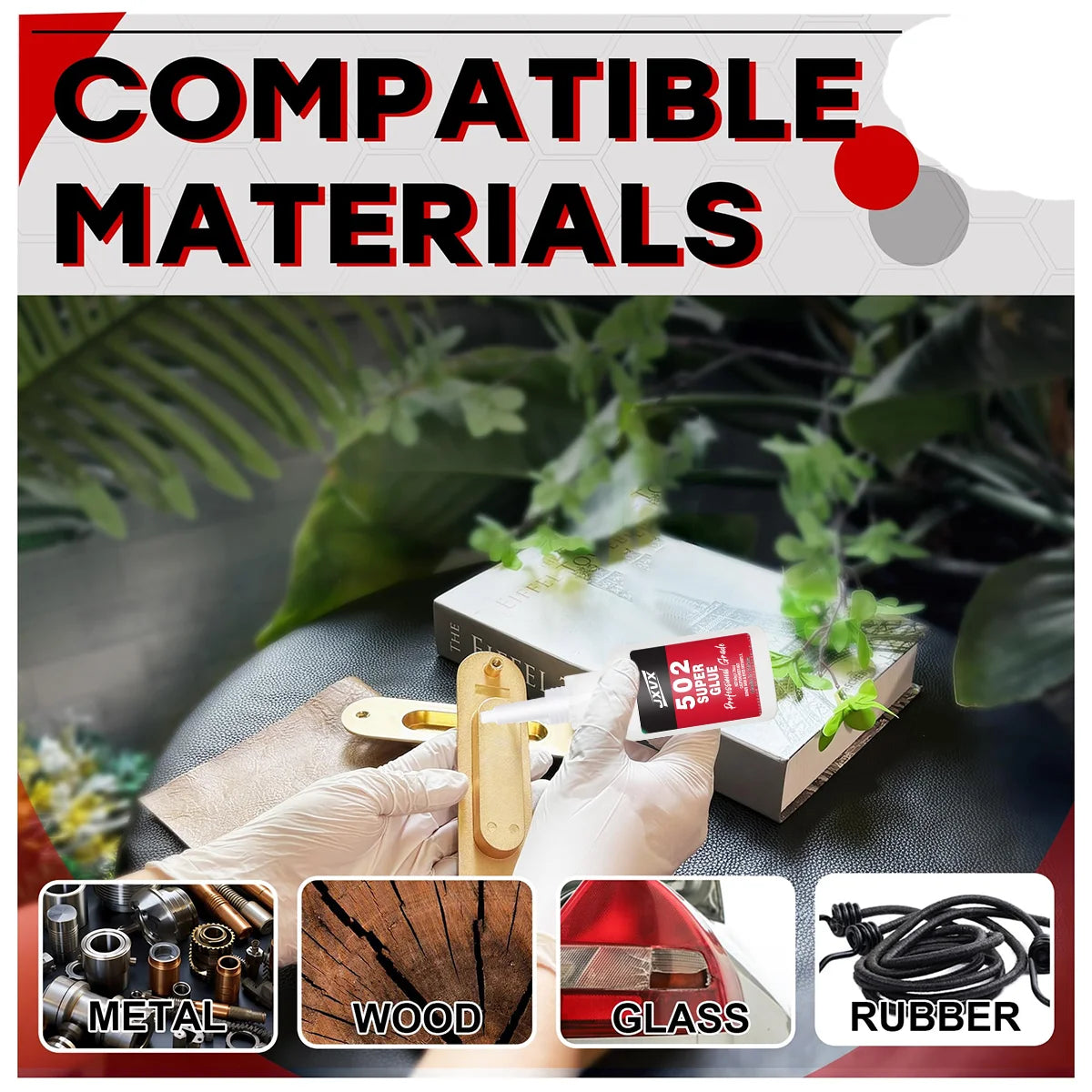 20g/50g Large Capacity 502 Super Glue extra strong, Cyanoacrylate Adhesive, Instant Quick Drying Cyanoacrylate Adhesive, Leather, Rubber, Glass, Wood, Metal, Liquid Glue Tool, Includes dispenser ,1-10pcs.