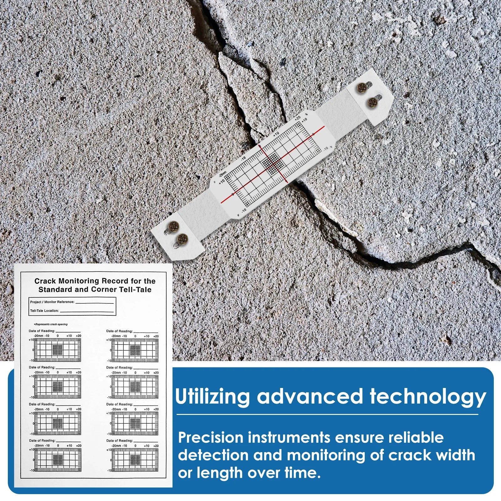 3Pcs Crack Monitoring Record Acrylic Crack Monitor Gauge Waterproof Crack Measure and Record Device for Wall Crack Measure