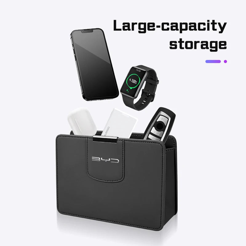 For BYD Song Plus Yuan Pro Tang EV F0 F3 Seal u DMi Han Car Leather Trash Can ,Door Garbage Bag, Seat Back Hanging Storage Box