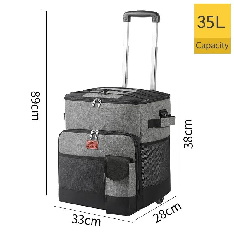 Cooler with Wheels and Handle Removable Wheels Insulated Portable Rolling Cooler Bag for Camping Hiking BBQ Summer Beach Travel