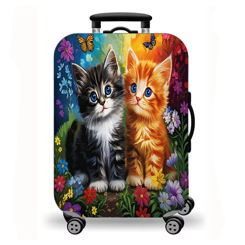 Luggage Cover, Cute Fluffy Kitten Cat Floral Duck Print Stretch Suitcase Protector, Washable Anti-Scratch Travel Baggage Cover