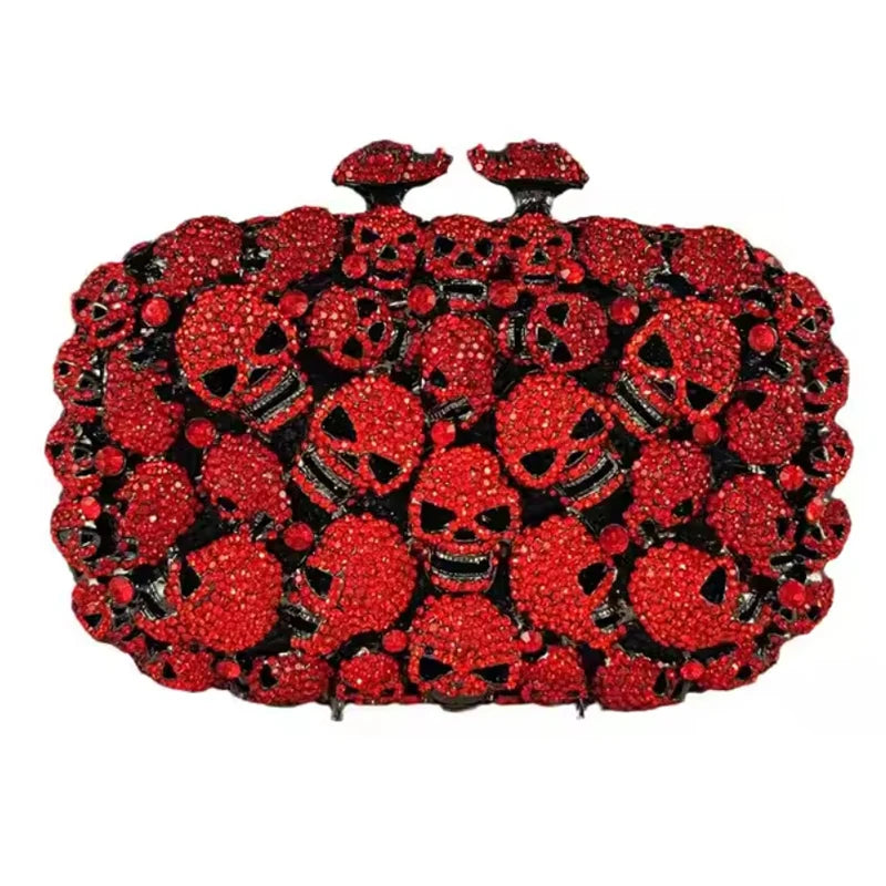 WHTUOHENG Skull Style Women Crystal Clutch Purse Metal Hard Box Handbag For Designer Rhinestone Female Diamond Party Prom Bags