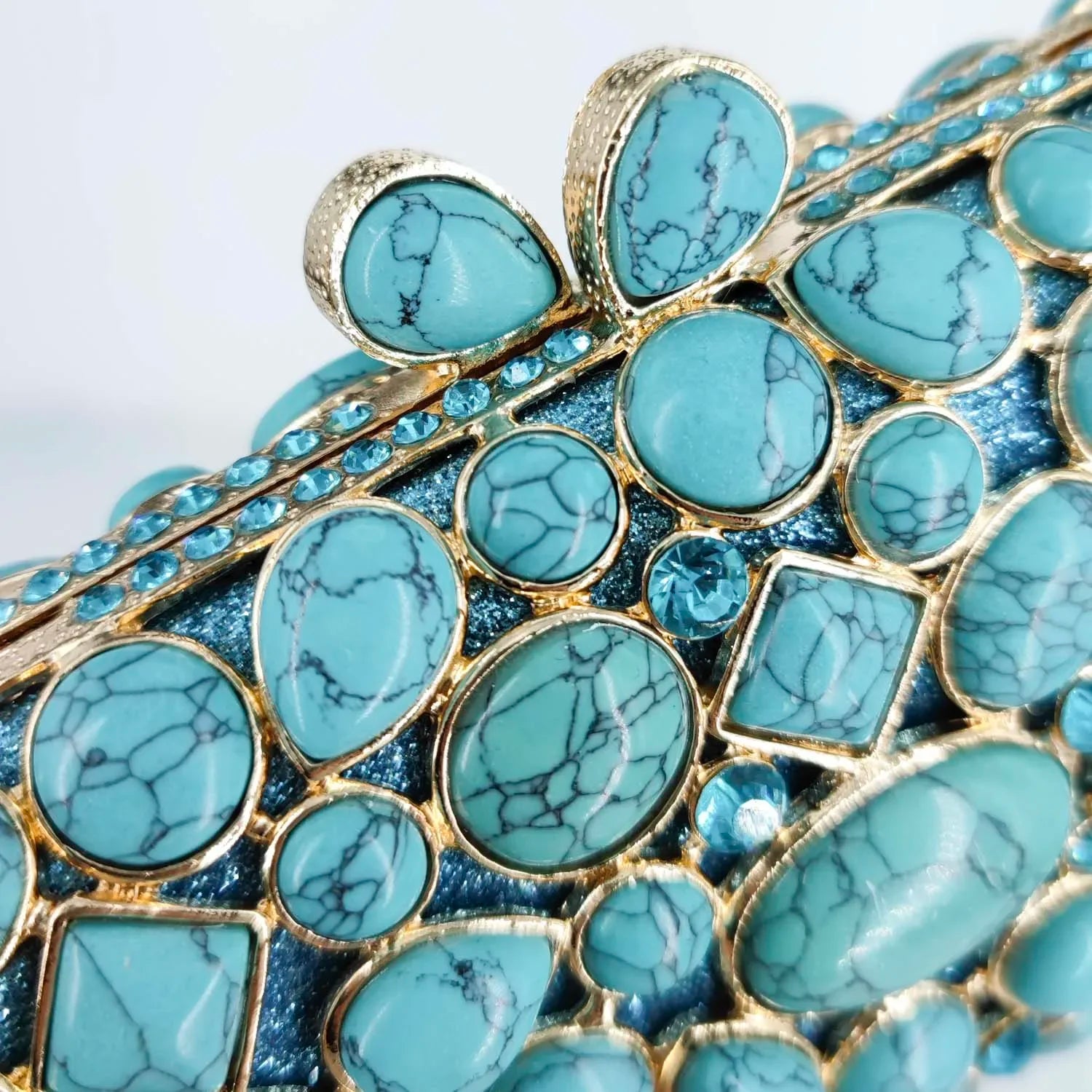 Boutique De FGG Turquoise Synthetic Agate Stone Evening Bags and Clutches for Women Formal Party Bags Party Rhinestone Handbags