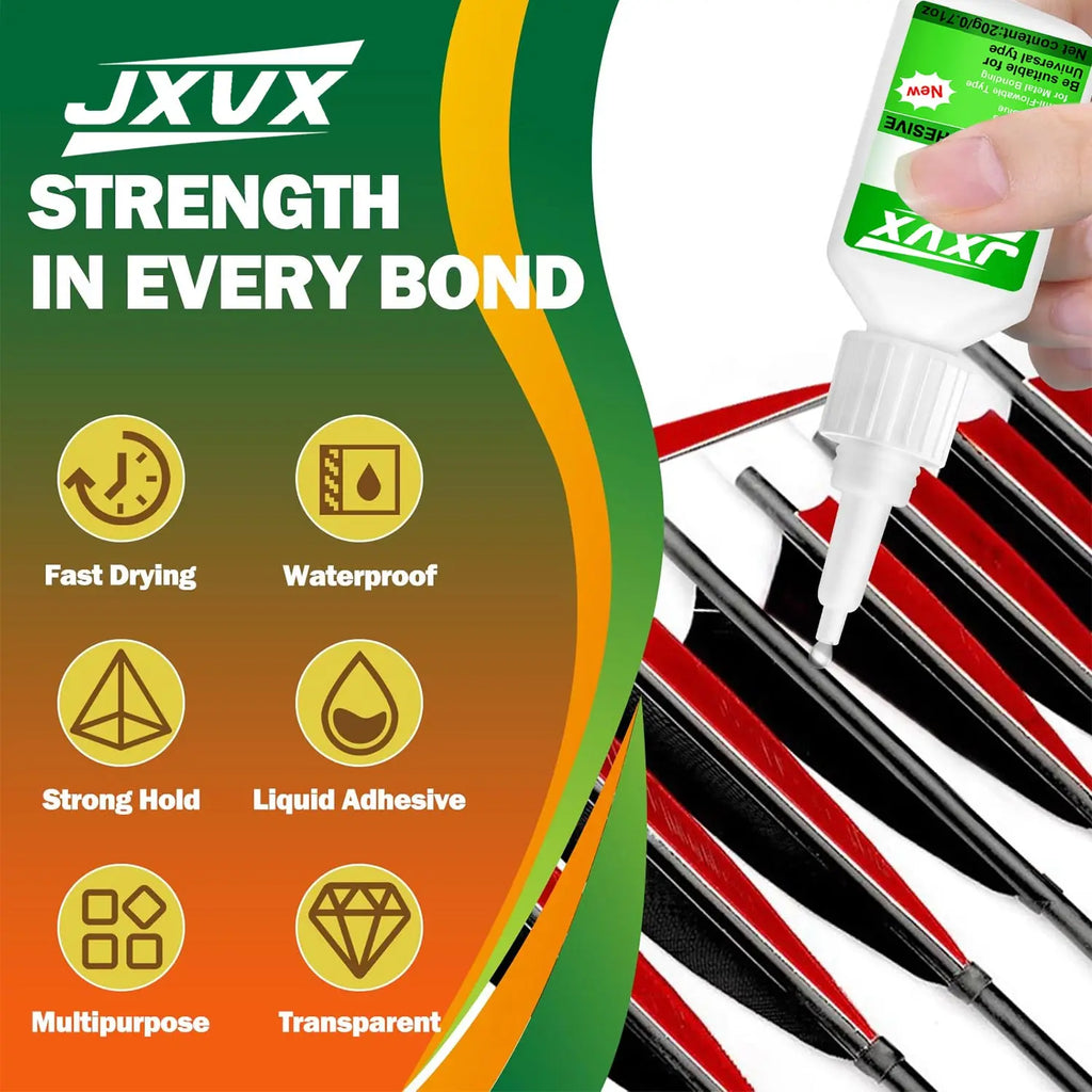 JXVX 415 Super Glue Instant Quick-drying Cyanoacrylate Adhesive Professional adhesive for arrow shafts, plastics, and carbon fiber repair Strong Bond Liquid Glue Tool ,Includes a precision dispenser.