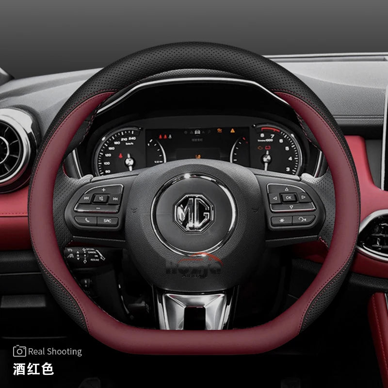 Leather Car Steering Wheel Cover for MG 3 5 One ZX RX5 ZS EHS HS PHEV Luxury Hybrid 2025 2026 Accessories